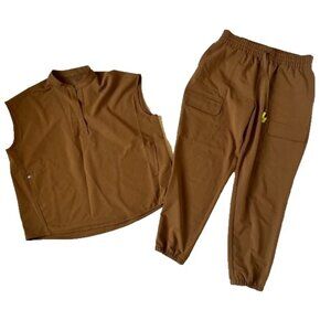 Figs Brown Sleeveless Top and Jogger Set
